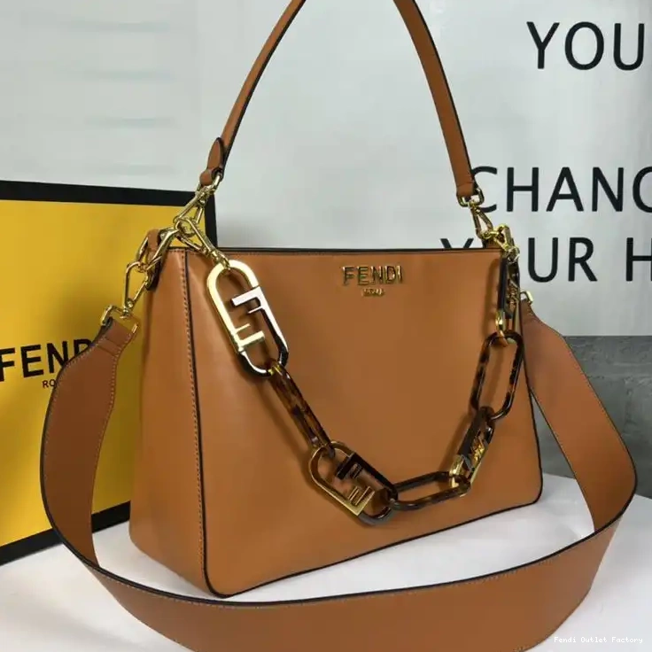 Vintage HOT Zip Fendi Shoulder Bag In O'Lock Calf Brown Leather 0529